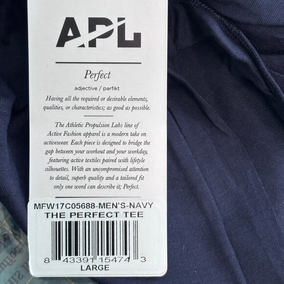 APL Mens Active The Perfect Tee Shirt Short Sleeve Crew Neck Navy Size Small - Picture 3 of 6